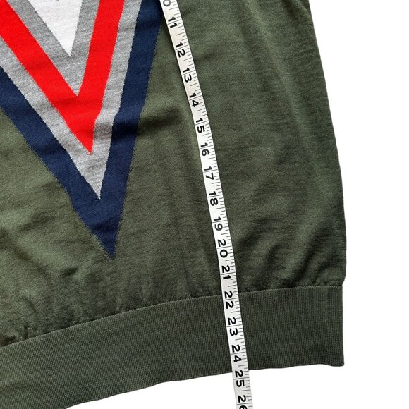 G/Fore Golf Womens Large Green Striped 100% Wool Lightweight Pullover V-Neck Swe - Picture 10 of 10